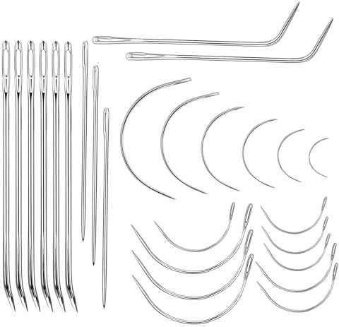 Needles for Sewing, Assorted Sizes Including 5cm, 6.35cm, 7.62cm, 6.5cm, 7.5cm, 26-Piece Set for Doll Making and Hand Stitching, Curved Needle Hand Sewing Needles