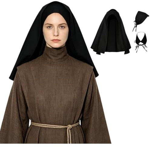 Pañuelo Cabeza Monja Paño De Medieval Cofia Mujeres Gorro Blanca Negro Talla única