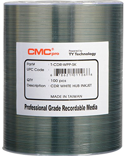 CMC Pro - Powered by TY 48x White Inkjet Hub Printable 80m/700mb CD-R in Tape Wrap - 100pk