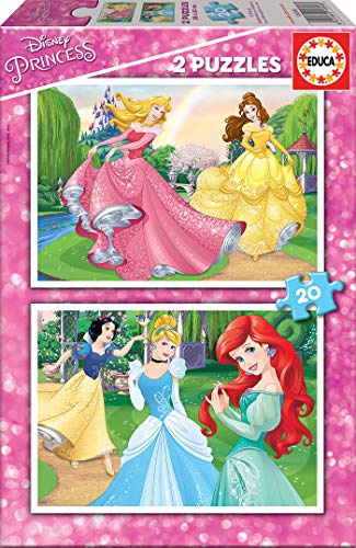Educa - Puzzle 20 Teile für Kinder ab 3 Jahren | Disney Prinzessinnen, 2x20 Teile Puzzle, Kinderpuzzle ab 3 Jahren, Belle, Schneewittchen, Arielle, Cinderella, Dornröschen (16846)