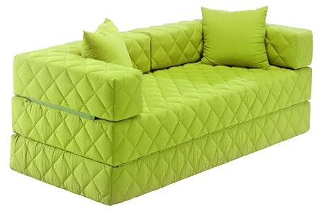 Traumnacht Schlafsofa und Gästesofa mit Schlaffunktion 200x80x65 cm – Grün mit 2 Spitzkissen, abnehmbarer Bezug, für Kinder und Erwachsene