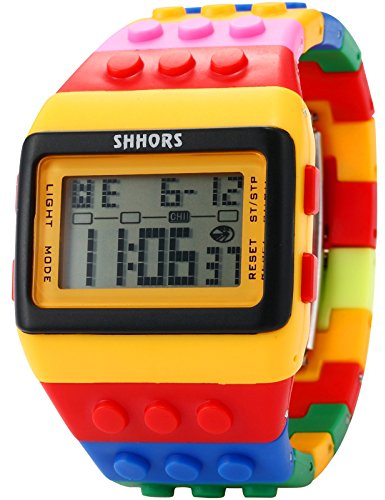Sowatches Shhors LED091 Kreative LED-Armbanduhr Rainbow aus Silikon mit LCD-Display, großes Handgelenk, für Herren und Kinder, gelb, Gurt
