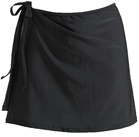 JadeRich Women's Overlapped Side Tie Wrap Skirt Beach Swimwear Tankini Bikini Cover-up (No Brief) Black