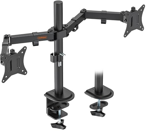 VonHaus Dual Monitor Stand for 13-32 Screens, Twin Monitor Mount with Desk Clamp, Height Adjustable, Easy Assemble Stand with Full Tilt, Rotation & Swivel Arms, VESA: 75x75 & 100x100mm