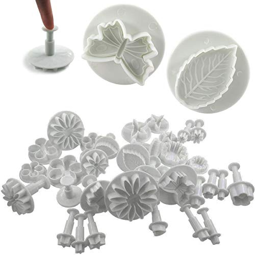 Daycount 33 Pcs Fondant Tools, Fondant Cake Mould, Ejector Stamp Modeling Cookie Plunger Cutter Sugarcraft Flower Leaf Butterfly Heart Shape Decorating Mold DIY Tools