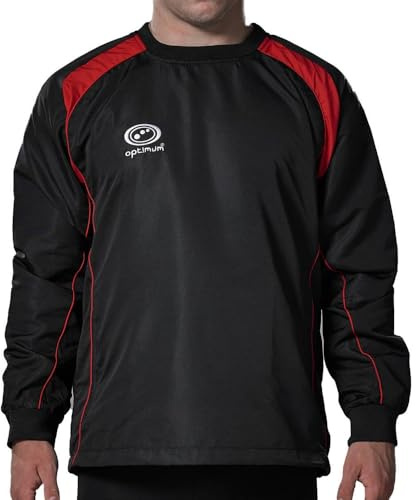 Top Training Contact Men's & Boys' Windbreaker: Waterproof, Insulated Sportswear for Football, Rugby, Sport - Long Sleeve, Elastic Cuffs, Warm Pullover Jacket for Running, Hiking - Black/Red, Small