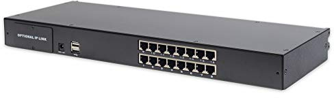 DIGITUS Modular KVM Switch KVM consoles, 16 Cat5 ports, 16x Cat5 dongle (VGA, USB, PS/2), up to 60m transmission distance, black