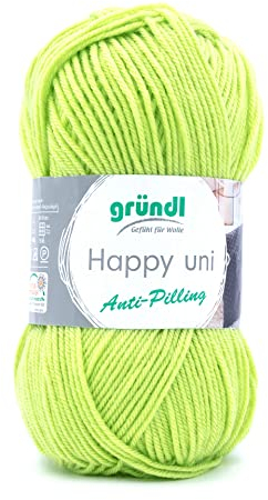 Gründl Happy uni (Strick- und Häkelgarn mit wollartigem Charakter aus 100% Polyacryl, Anti-Pilling, 100 g / 250 m, Nadelstärke: 4-5, 1 x 100 g), Limette