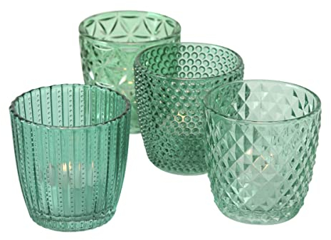 Windlicht Glas lackiert Petrol H 8 cm 4er Set