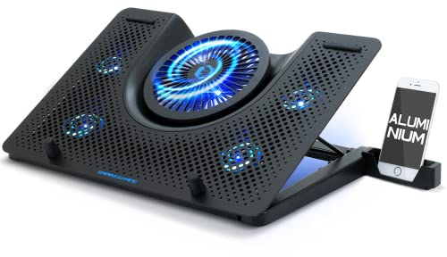 EMPIRE GAMING - Turboost Aluminium Soporte de refrigeración para portátiles Gamer Compatible de 12 a 17 Pulgadas - 5 Ventiladores potentes y silenciosos - Ergonómico 5 Alturas Regulables - Led