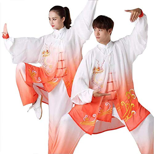 FLY FLU Taichi Uniforme Mujer，Ropa Ropa De Tai Chi Mujeres Hombres Seda Acogedora Y Transpirable Uniforme De Tai Chi Ropa De Kungfu Ropa De Artes Marciales Unisex,Orange-X-Large
