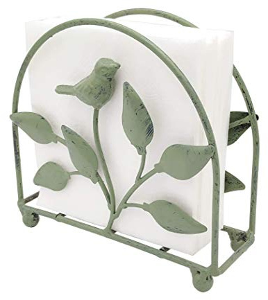 Cast Iron Bird & Tree Classic Napkin Holder/Tabletop Freestanding Tissue Dispenser, Rustic Green