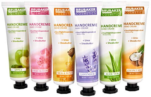 BRUBAKER Cosmetics Handcreme Geschenkset - 6er Pack feuchtigkeitsspendende Hand Cream für trockene, raue, rissige Hände - Feuchtigkeitscreme mit Urea und Sheabutter - Pflegecreme für Frauen und Männer