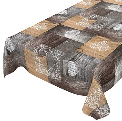 ANRO Tischdecke Wachstuch abwaschbar Wachstuchtischdecke Wachstischdecke Holz Liebe Braun Grau 180x140cm