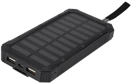 Banco de Energía Solar Cargador Solar Portátil de 20000 MAh para Tabletas de Teléfonos Celulares Cargador de Batería de Respaldo Externo USB Doble con Linterna LED para Emergencia Cámping(Negro)