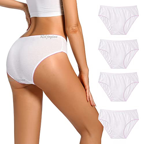 Reljoyinn Women’s 100% Cotton Disposable Underwear Mid Waist Panties for Travel Hospital Stays Underpants White (10pcs)(Small 24-29 inch waist)