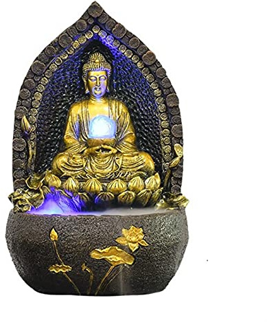 Indoor Tabletop Fountains Tabletop Water Fountain-Sitting Buddha Statue with Crystal Ball - Indoor Meditating Buddha Water Fountain Living Room Office Lucky Decor Decoration Meditation Fountain