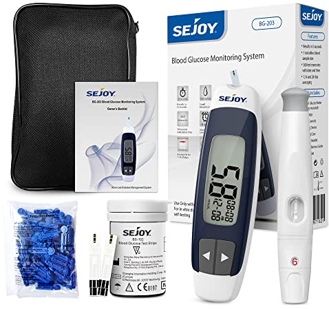 Sejoy Blutzuckermessgerät Zuckermessgerät set mit Teststreifen, Blutzuckermessgerät Testsieger Starterset,Zuckermessgerät Set mmol/l-Diabetes Test für zuhause,50 Teststreifen 50 Lanzetten Tragetasche