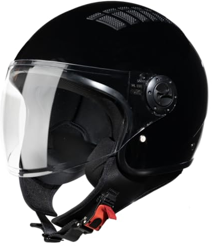 VINZ Como Jethelm mit Visier ECE 22.06 Zertifiziert | Roller Helm Mopedhelm Für Motoroller & Vespa | Herren & Damen | Motorradhelm in XS-XL | Erhältlich in 4 Farben - Schwarz