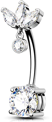 OUFER 14G Reverse Bauchnabelpiercing Chirurgenstahl Piercings Bauchnabel Bananabells CZ Nabelpiercing Silber Surgical Steel Belly Button Bar Navel Ring Nabelring 12 mm Lang Stablänge Frau Schmuck