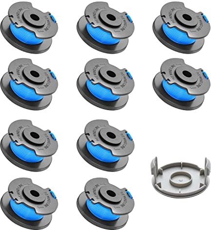 Lot 10 Bobines Simple Fil Torsadé + Couvercle pour Ryobi One + AC14RL3A 18V 24V 40V Coupe-Bordures Sur Batterie - Ø 1,65 mm Bobine de Fil Debroussailleuse (10 Bobine Fil Coupe Bordure + 1 Couvercle)