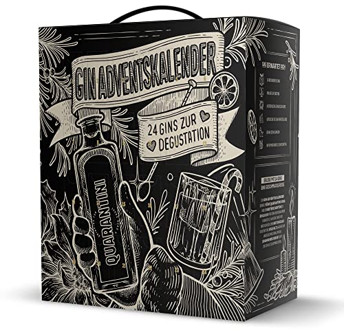 Quarantini Gin Adventskalender 2024 mit 24 Gin Minis á 20 ml – Premium Gin mit 5 Quarantini Gins + 19 neue exklusive Sorten – Gin Geschenkset – Adventskalender Gin – Gin Probierset