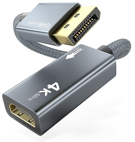 DisplayPort auf HDMI Adapter 4K 60Hz,DisplayPort auf HDMI Monitor Unidirektionaler DP Stecker auf HDMI Buchse Konverter mit VRR G-Sync FreeSync Kampatibel für Desktop,Laptop,Grafikkarte,HP,Dell