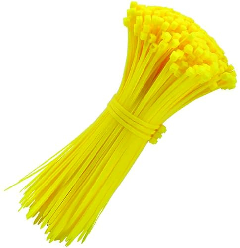 Fascette fermacavi, 150 mm x 3,6 mm, confezione da 200, gialle in nylon di alta qualità, multiuso, con meccanismo autobloccante, per casa, giardino, ufficio e fai da te