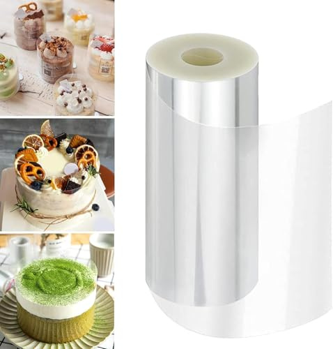 Tårtkantsfolie, 15 cm x 10 m högtransparent tårtfolie, transparent acetatrulle förtjockning, acetatfolie återanvändbar för tårta choklad mousse tårta dessertringar