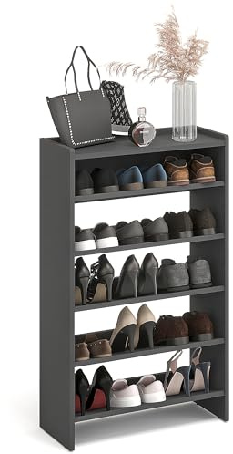 KOMTO Schuhregal Schmal - Schuhablage Flur mit 5 Ebenen Offener Schuhschrank Schuh Organizer Platzsparend | Elexis Anthrazit 60 x 25 x 98 cm