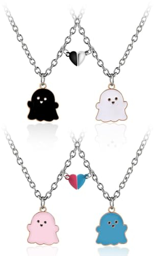 ARHZ 4 Stück Halskette Damen Silber Freundschaftskette, Bff Ketten Für 2 Mädchen, Schwarz Weiss Geist Kette Herz Anhänger, Freundschaftsketten Für 4 Geschenk Personalisierter Schmuck(4Farbe)