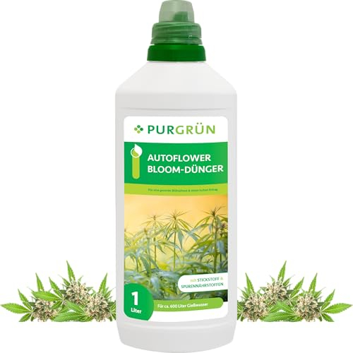 Purgrün® Autoflower-Bloom-Dünger 1 Liter – Schnell wirksame mineralische Rezeptur – Premium-Flüssigdünger mit Spurennährstoffen – NPK 6+6+8 – Für Indoor & Outdoor – Für einen hohen Ertrag
