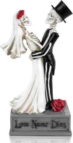 Gotisk dekoration harts staty, 22 cm brud och brudgum älskare bröllop skalle gotisk skelett, bokhylla trädgård utomhus ornament halloween dag för de döda partydekorationer (YS-KL01)