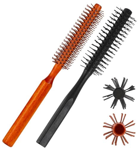 Kleine Rundbürste zum Föhnen, 2er-Pack, kleine Quiff-Rollerbürste mit 8 Reihen Nylonborsten, runder Lockenkamm, Reise-Lockenbürste Haarbürste für nasses, gewelltes Haar, Pony, Lifting, Locken Styling