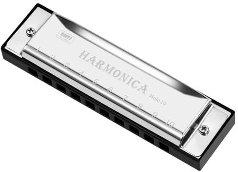 OFFCUP Vibraphone, 10 Holes Blues harp Chromatic Scale Harmonica, Brass Core Harmonica Key of C Mouth Organ 20 Tunes Perfect Music Gift for Beginner Adults Kids, Mini Vibraphone (Silver)