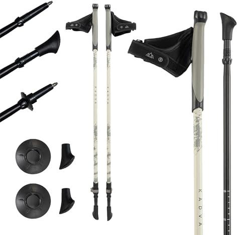 KADVA HALNA Nordic Walking Stöcke in Grün, verstellbare Größe 84-135 cm Quick Lock System für stabile und sichere Fixierung des Griffs aus strapazierfähigem PP und TPR