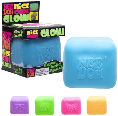 NeeDoh Nice Cube Glow In The Dark - Glowing Fidget Toy For Kids, Nee Doh Squishy Stress Balls, Sensory Fidgets, Anxiety Relief Squidgy Toys, Children’s Gifts, Safe & Non-Toxic, Age 3 Year Olds +