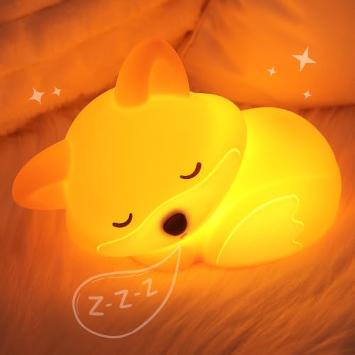 Okayera Fox Night Light for Kids, Cute Silicone Lamp with Rechargeable Dimmable 20 Mins Timer, Kids Bedside Decoration Light, Birthday Holiday Xmas Gifts Idea for Baby Girl Boy Friend
