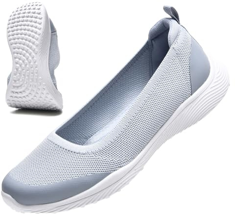 CALEBGAR Mocassins de Ballerines Confortables pour Femme avec Soutien de la voûte Plantaire - en Maille légère - Chaussures Plates pour Les Loisirs, Le Fitness et l'extérieur, Gris 3015, 37.5 EU