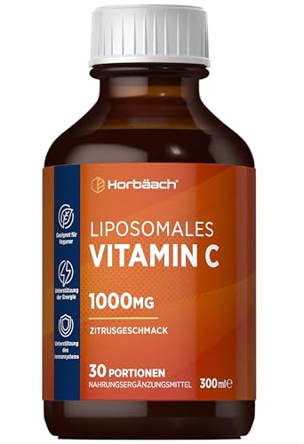 Vitamina C Liposomiale Liquida 300 ml Vegano | Gusto Agrumato | 1000mg Vitamina C | 30 Porzioni Integratore Alimentare | di Horbaach