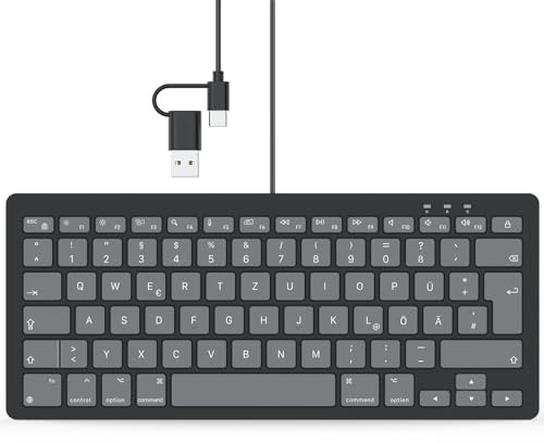 TECURS Mac Tastatur Kabelgebunden, QWERTZ Deutsch MacBook Tastatur mit Kabel und Type C/USB Anschluss, Multimedia, Kompatibel mit Mac OS/Mini, iMac/MacBook Pro/Air, Graphit