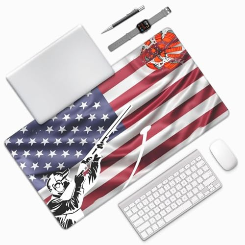 DSFMNMDFD Skeet Shooting USA Flag Trap Shooting Clay Pigeon 1 Mousepad 16x29.5in Desk Accessories Big Extended Non-Slip Rubber Base Stitched Edges Gaming Pc Desktop
