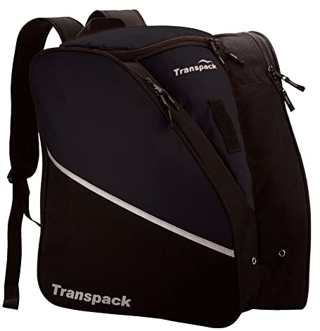 TRANSPACK Unisex Adults Edge Junior Water-Resistant Tough Durable Lightweight 43L Ski/Snowboard Boot Helmet Goggles & Gear Backpack Bag, Black