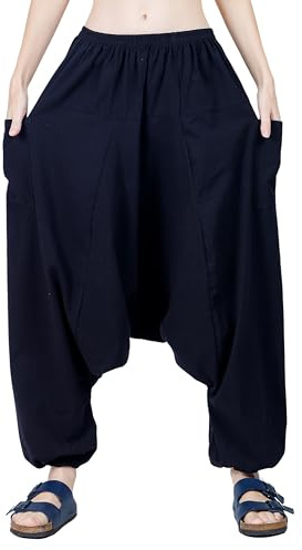 CandyHusky Women Cotton Harem Pants Casual Elastic Waist Boho Pants ComfortSoft - Black