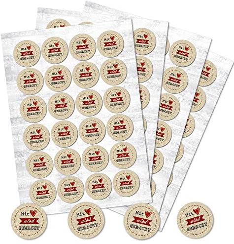 Logbuch-Verlag 96 Mit Liebe selbstgemacht Etiketten rund Aufkleber Sticker rot Herz beige schwarz 4 cm