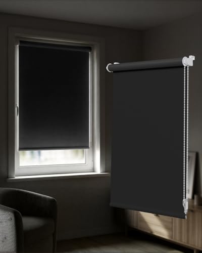 Victoria M. Tenebra Verdunkelungsrollo Klemmfix Rollo Fensterrollo, Sichtschutz, Verdunkelnd, Ohne Bohren inkl. Montagematerial, 85 x 160 cm, Schwarz
