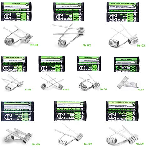 10x WOTOFO Coils Wickeldraht Verdampfer RBA, MESH A1, Ni80 Nichrome, KA1, SS316L Edelstahl MTL RBA, E Zigarette (Nr.10 - N80 - TRI CORE FUSED CLAPTON 0.17 Ohm)