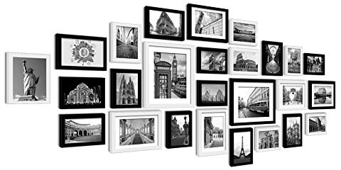 Multi Picture Photo Frames Wall Set 26 PCS 164cm x 74cm Home Deco Collage (Black And White)