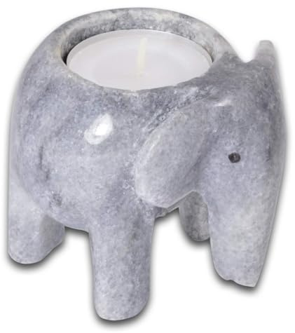 Serafino Elefant 7 cm marmor fossilsten te ljus hållare (grå marmor)
