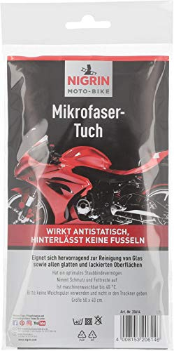 NIGRIN MOTO-BIKE Microfasertuch für Motorrad Größe 50 x 40 cm, geeignet zur Reinigung von Glas und glatten Oberflächen, waschbar bis 40° C
